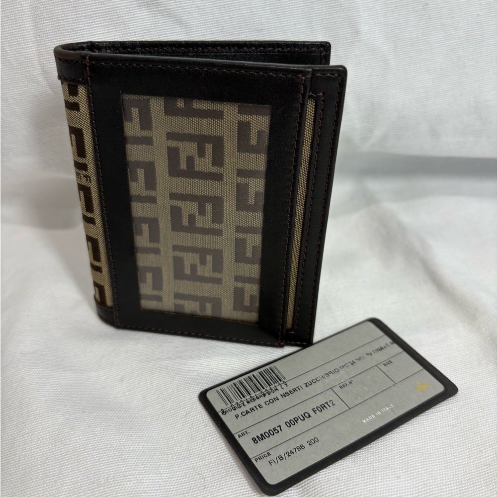 Authentic FENDI Zucchino monogram folding card case with card and certificate